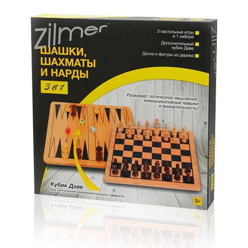 Набор настольных игр 3 в 1 Шахматы шашки нарды Zilmer ZIL0501-026 фото 2