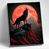Картина по номерам 40х50 Волк на фоне красной луны Molly HR0512