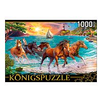 Пазл Лошади у моря на закате 1000 элементов Konigspuzzle ФK1000-6635