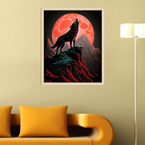Картина по номерам 40х50 Волк на фоне красной луны Molly HR0512 фото 3